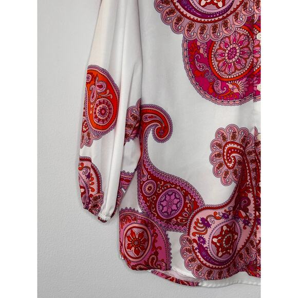 Collection by Cezele Paisley Hot Pink Orange Flowy Top Button Down Small Size S - Picture 13 of 16